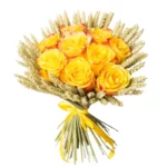 Букет из 11 желтых роз и злаков